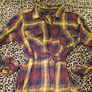 Jeans By Buffalo Lightweight Flannel Shirt With Tie At Waist Size Medium